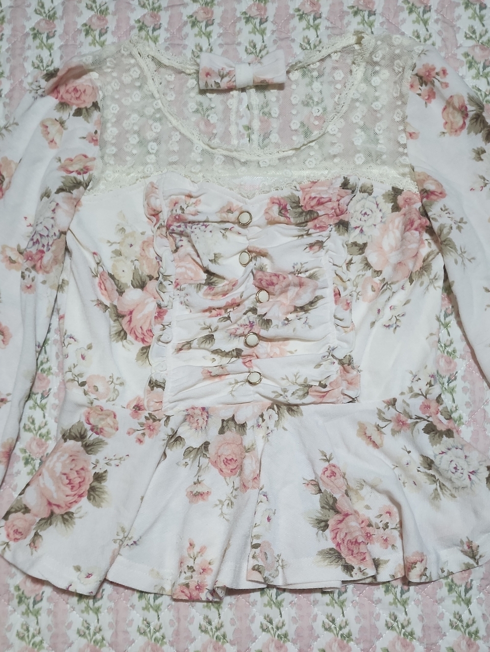 Rare LIZ LISA 🎀 Floral Peplum Blouse with Pink Roses